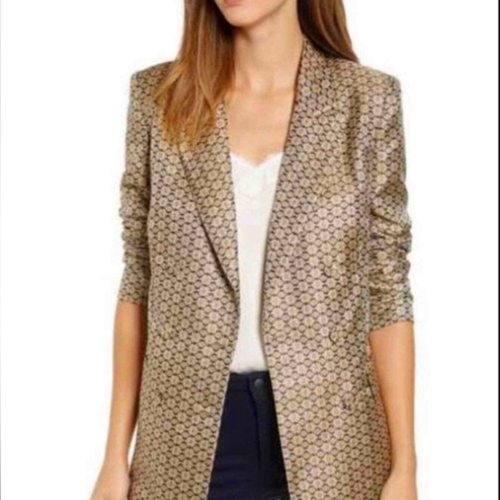 WAYF Finn Metallic Daisy Double Breasted Longline Blazer Glam Core Office Floral